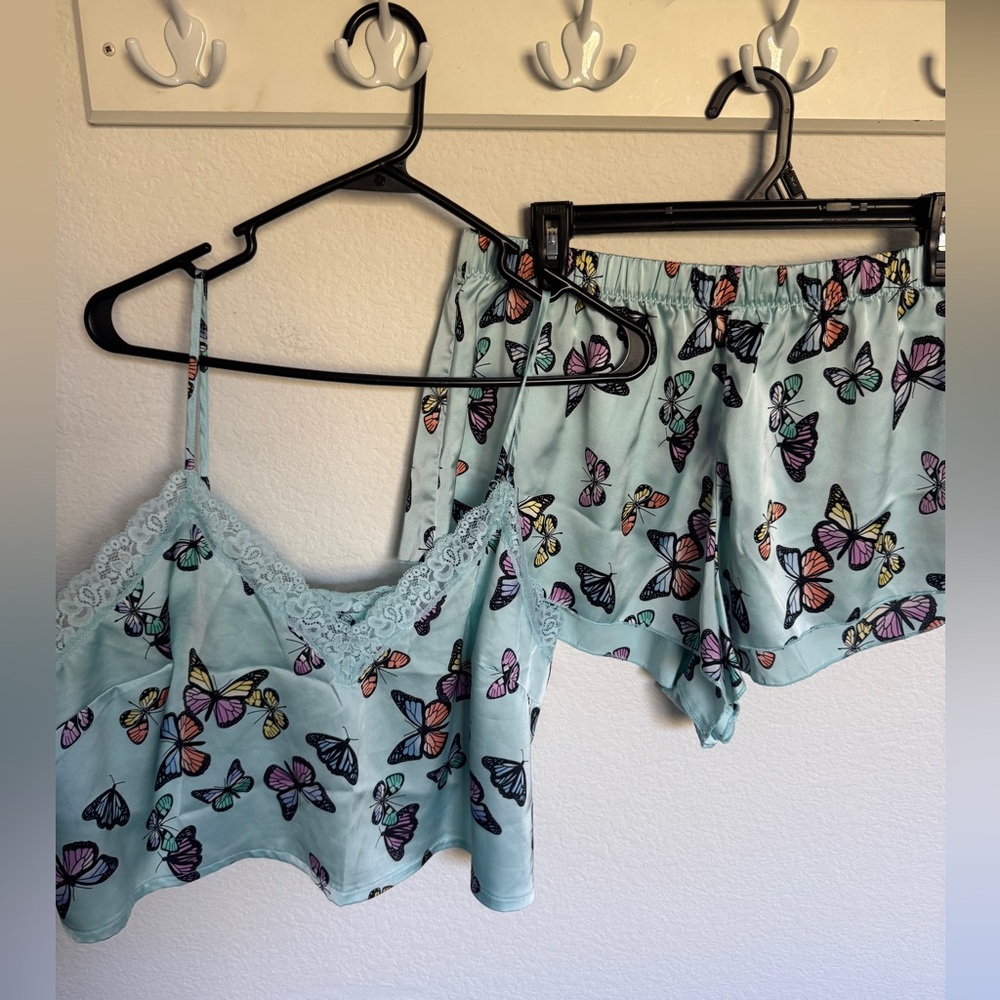Colsie Mint Lace Trim Cami Pajama Set with Butterfly Design